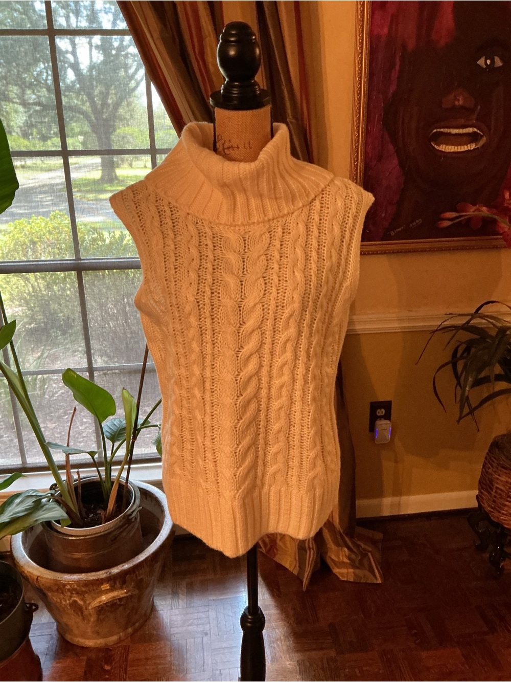525 America Cable-Knit Sleeveless Turtleneck Sweater - Cream